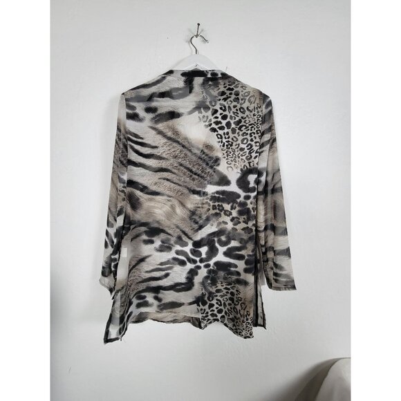 Michael Tyler Womens Animal Print Sheer Tunic Top Small Long Sleeve Button-Front - Picture 2 of 8